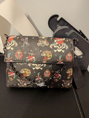 Ed Hardy Black Tattoo Print Chain Bag